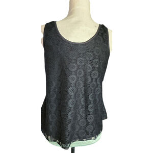 Grass Collection Black Sleeveless Layered Lace Career Tank Top Women's M